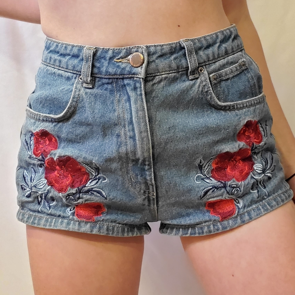 H&M High Waisted Rose Denim Shorts